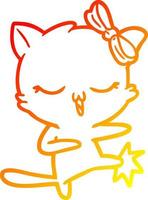 varm gradient linjeteckning tecknad katt med rosett på huvudet vektor