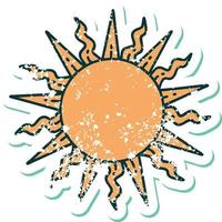 ikonisches beunruhigtes Aufkleber-Tätowierungsartbild einer Sonne vektor