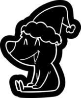 Sammanträde Björn tecknad serie ikon av en bär santa hatt vektor