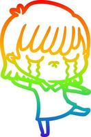 Regenbogen-Gradientenlinie Zeichnung Cartoon-Frau weint vektor