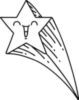 Illustration einer traditionellen Sternschnuppe im Tattoo-Stil mit schwarzer Linie vektor
