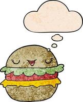 Cartoon-Burger und Gedankenblase im Grunge-Texturmuster-Stil vektor