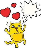tecknad serie katt galen i kärlek och Tal bubbla vektor