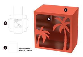 Box mit gestanzter Palmenfenster-Schablone und 3D-Modell vektor