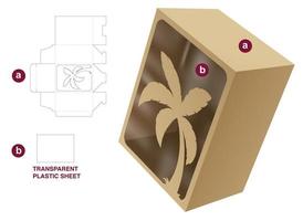 verpackungsbox mit gestanzter baumfensterschablone und 3d-modell vektor