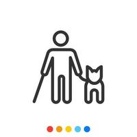 blind person ikon med guide hund, vektor. vektor