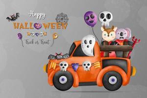 Fröhliches Halloween, Trick und Triat. 31. Okt. Hirsch und Elefant Halloween auf Auto und Freunden vektor