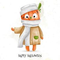 söt unge i halloween pumpa kostym. Lycklig halloween, vattenfärg vektor illustration