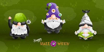 halloween gnomgeist, aquarellillustration. drei Gnome - Zwerg auf Halloween-Kleidung vektor