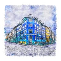 kopenhagen dänemark aquarell skizze handgezeichnete illustration vektor