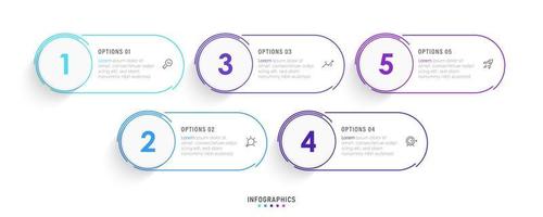 Vektor-Infografik-Etikettendesign-Vorlage mit Symbolen und 5 Optionen oder Schritten. kann für Prozessdiagramme, Präsentationen, Workflow-Layouts, Banner, Flussdiagramme und Infografiken verwendet werden. vektor