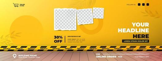 Promotion Sale Social Media Cover Vorlage mit Wand- und Holzbodenhintergrund vektor