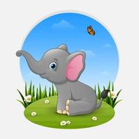 tecknad serie bebis elefant i de gräs vektor