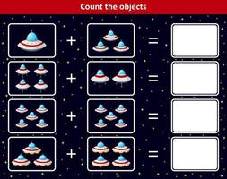 Mathematisches Lernspiel für Kinder mit Raumschiff vektor