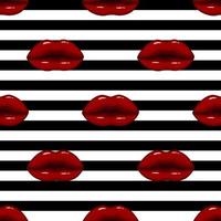 nahtlose Muster rosa Lippen auf gestreiftem Hintergrund vektor
