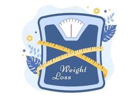 gewichtsverlust-vorlage handgezeichnete flache illustration der karikatur von übergewichtigen menschen, die übungen machen, trainieren und eine diät für einen schlanken körper planen vektor