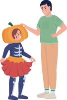 flicka med pappa välja kostym för halloween semi platt Färg vektor tecken. redigerbar siffror. full kropp människor på vit. enkel tecknad serie stil illustration för webb grafisk design och animering