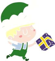 flache farbe stil cartoon happy christmas elf vektor