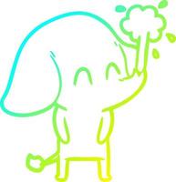 Kalte Gradientenlinie zeichnet niedlichen Cartoon-Elefanten, der Wasser spritzt vektor