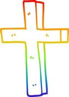 Regenbogen-Gradientenlinie, die Cartoon-Goldkreuz zeichnet vektor