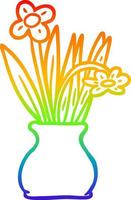 Regenbogengradientenlinie, die Blumen in der Vase zeichnet vektor