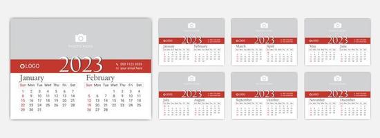 skrivbord kalender mall för de år 2023 en uppsättning av sidor för 12 månader vektor