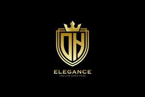 Anfängliches oh elegantes Luxus-Monogramm-Logo oder Abzeichen-Vorlage mit Schriftrollen und königlicher Krone – perfekt für luxuriöse Branding-Projekte vektor