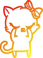 warme Gradientenlinie zeichnet niedliche Cartoon-Katze mit Schleife vektor