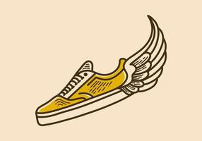 Flache Schuhe mit Flügeln Retro-Vintage-Strichzeichnungen vektor