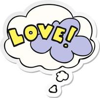 Cartoon Wort Liebe und Gedankenblase als bedruckter Aufkleber vektor
