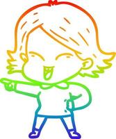Regenbogen-Gradientenlinie, die glückliches Cartoon-Mädchen zeichnet vektor