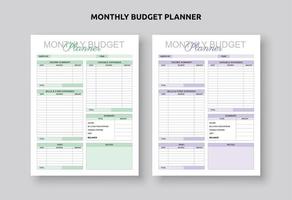 persönlicher monatlicher Budgetplan, Budgetplaner-Vorlagen zum Ausdrucken, Einnahmen- und Ausgaben-Tracker vektor