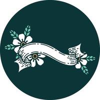 ikoniska tatuering stil bild av en baner och blommor vektor