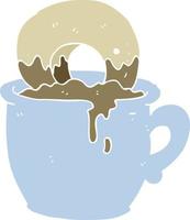 platt Färg illustration av munk dunkade i kaffe vektor