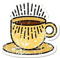 Distressed Sticker Tattoo im traditionellen Stil einer Tasse Kaffee vektor