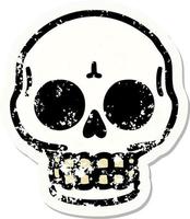 Distressed Sticker Tattoo im traditionellen Stil eines Totenkopfes vektor