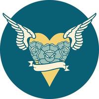 ikonisches Bild im Tattoo-Stil eines Herzens mit Flügeln und Banner vektor