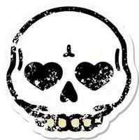 Distressed Sticker Tattoo im traditionellen Stil eines Totenkopfes vektor