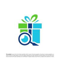 Geschenk-Logo-Vektor finden. Vorlage für das Konzept des Geschenksuche-Logos. kreatives einfaches Symbolsymbol vektor