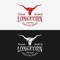 logotyp årgång grunge longhorn texas ranch vektor
