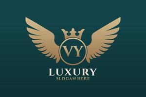 luxus königlicher flügelbuchstabe vy wappengoldfarbe logovektor, siegeslogo, wappenlogo, flügellogo, vektorlogovorlage. vektor