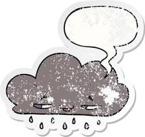 tecknad regn moln och pratbubbla nödställda klistermärke vektor