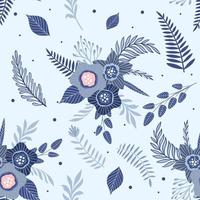sömlös mönster med blå blommor och löv. kreativ blommig textur. bra för tyg, textil- vektor illustration