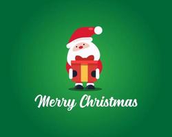 Frohe Weihnachten-Konzept. weihnachtsmann im roten kleid halten geschenkbox auf grünem hintergrund. Cartoon-Vektor-Stil für Ihr Design. vektor