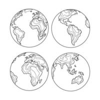 jord planet vektor skiss uppsättning illustration.abstrakt konst jord klot samling för logotyp, ikon, tecken, kort, banderoller isolerat på vit bakgrundslinje teckning av värld Karta