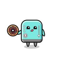 Illustration einer Toasterfigur, die einen Donut isst vektor