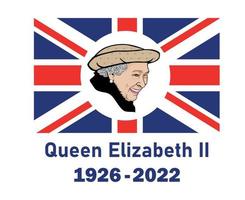 Queen Elizabeth Gesicht Porträt 1926 2022 blau mit britischer Flagge des Vereinigten Königreichs nationales Europa Emblem Symbol Symbol Vektor Illustration abstraktes Gestaltungselement