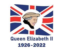 Queen Elizabeth Gesicht Porträt 1926 2022 blau mit britischem Flaggenband des Vereinigten Königreichs nationales Europa-Emblem Symbol Vektor Illustration abstraktes Gestaltungselement