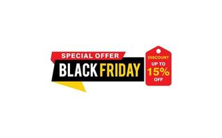 15 Prozent Rabatt Black Friday Angebot, Räumung, Werbebanner-Layout mit Aufkleberstil. vektor