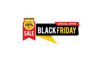 15 Prozent Rabatt Black Friday Angebot, Räumung, Werbebanner-Layout mit Aufkleberstil. vektor